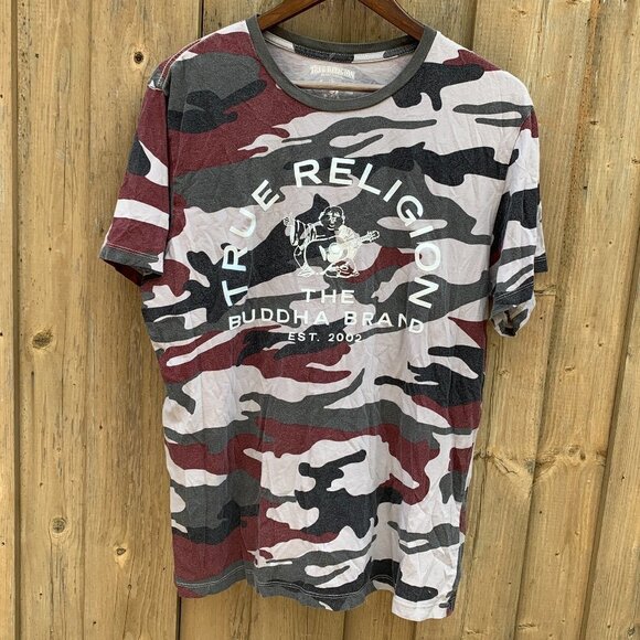 True Religion BIG LOGO Camo T Shirt Large - Picture 1 of 3